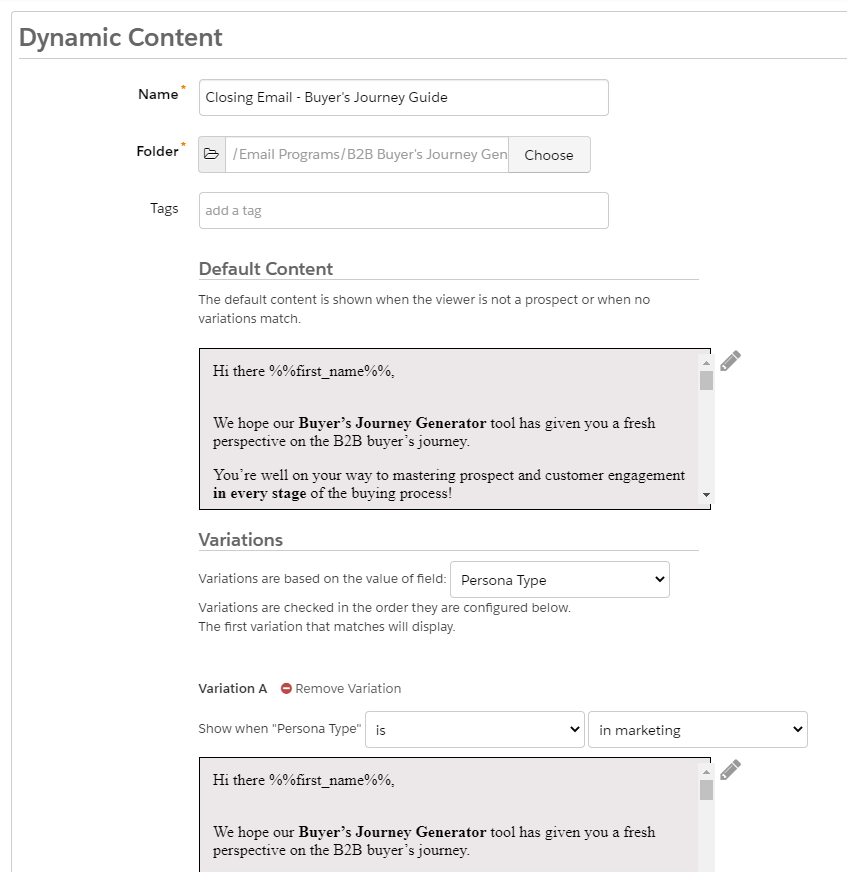 Pardot Dynamic Content Set Up