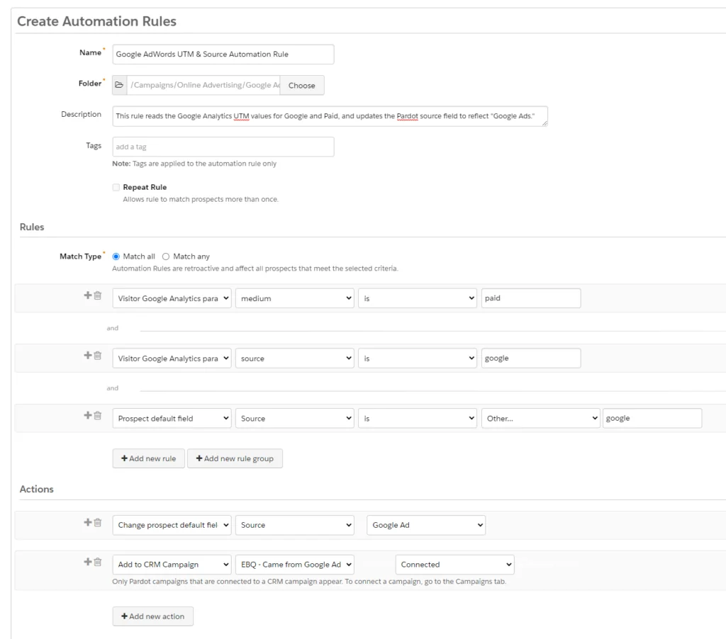 Pardot automation rule example