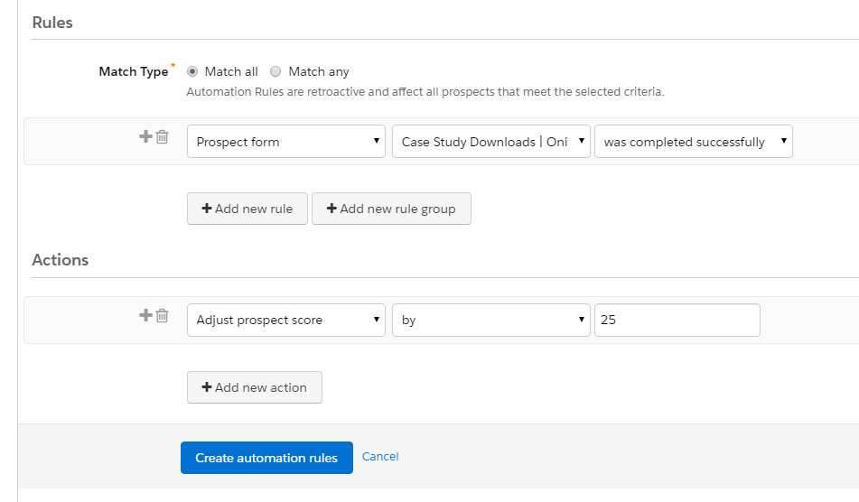 EBQ lead score automation rule