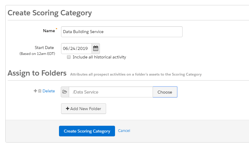 EBQ lead scoring category set up