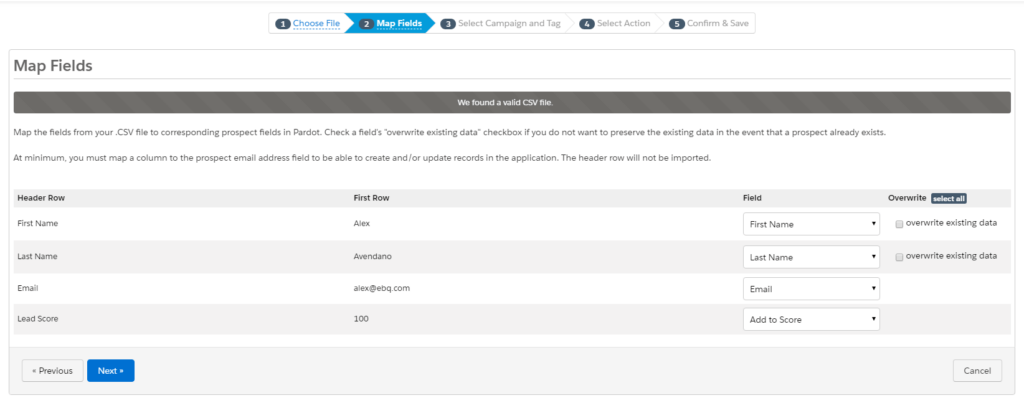 EBQ Pardot lead score list upload - add score