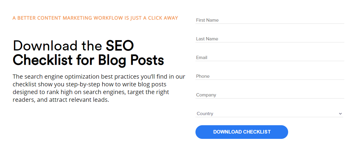 Gated Content Download SEO Checklist Example