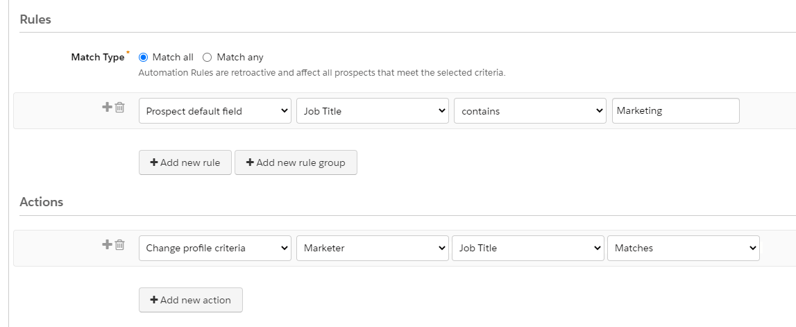 Pardot profile criteria grading - automation rule