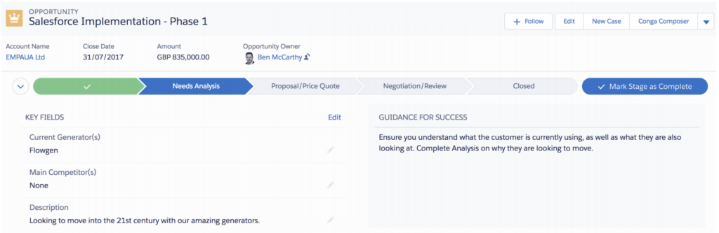 Example path within Salesforce Lightning