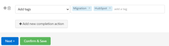 Pardot tags completion action example