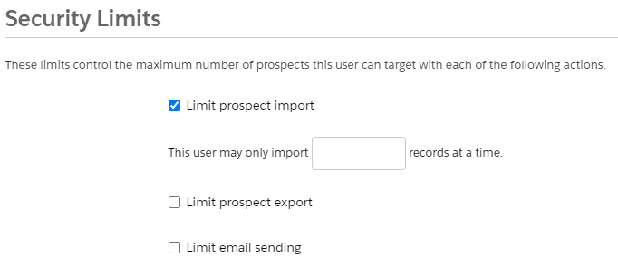 Pardot user security limits options