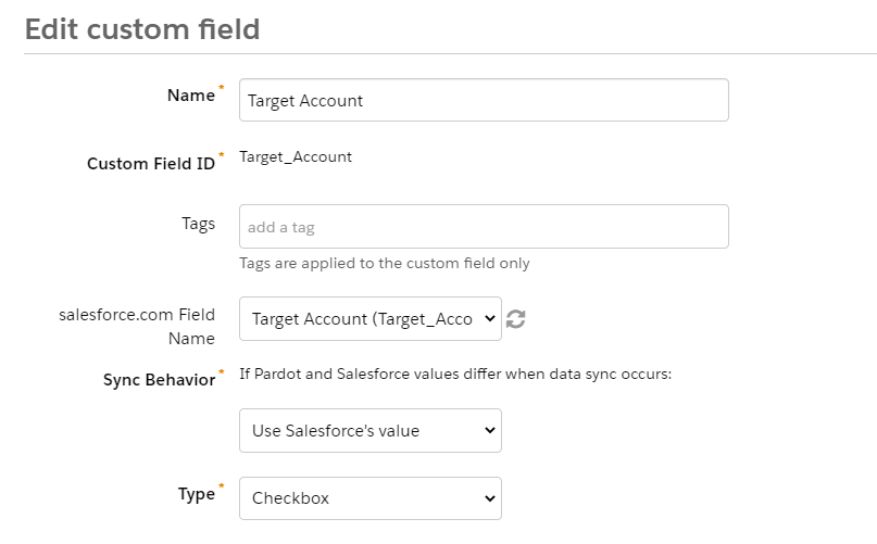 Pardot custom fields screen