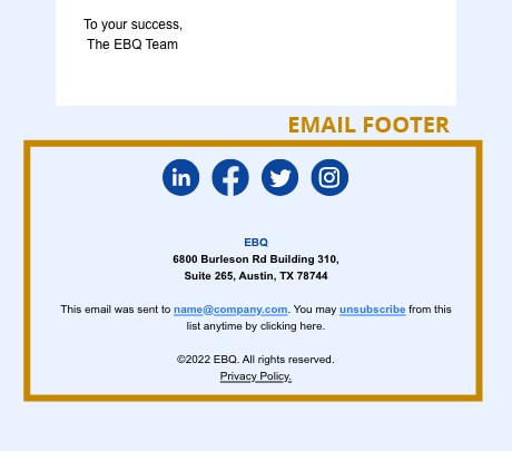 Example of physical mailing address in email footer