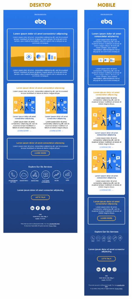 An image illustrating Desktop vs Mobile email layouts