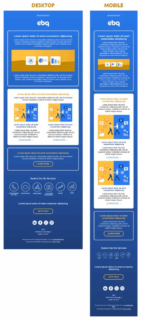 An image illustrating Desktop vs Mobile email layouts